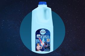 Composite of TruMoo Blue Milk over image of stars