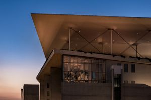 The groundbreaking restaurant Delta is perched atop the Stavros Niarchos Foun- dation Cultural Center, which houses Greeceâs National Library and National Opera