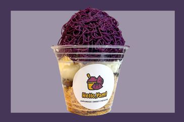 A purple silky paste parfait from Hello, Yam! They are made from Satsumaimo (Japanese Sweet Potato).