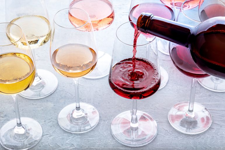 Red wine being poured into a glass