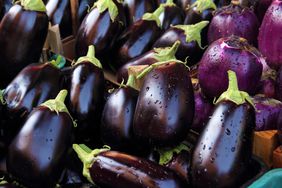 Fresh aubergines aka eggplant