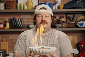 Matty Matheson with plate of flaming spaghetti