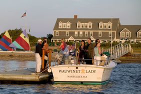 The Wauwinet Lady boat docked at the Wauwinet Hotel in Nantucket.