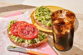 Panera's avocado toast and an iced coffee.