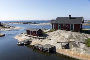 View of a red building on Stockholm archipelago.