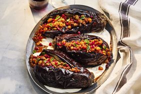 Stuffed Eggplant with Spiced Beef and Pine Nuts