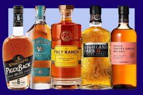 WhistlePig PiggyBack Rye, Westward American Single Malt, Frey Ranch Straight Bourbon, Highland Park 12-Year-Old Viking Honour, Nikka Coffey Grain Whisky