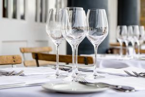 Wine glasses on a restaurant table